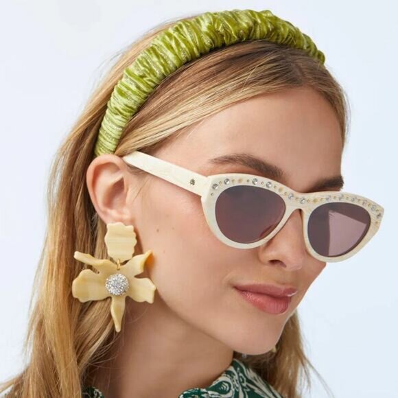 NEW Lele Sadoughi Velvet Kelly Ruched Headband Women's Chartreuse One Size - Picture 7 of 7